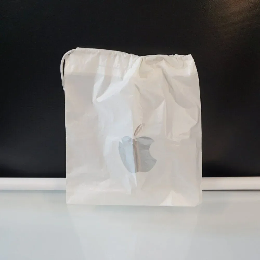 Genuine Apple Silver Logo Store Plastic Drawstring Bag
